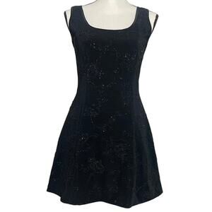 Vintage Betsy & Adam Beaded Floral Black A-Line Mini Dress Size 4